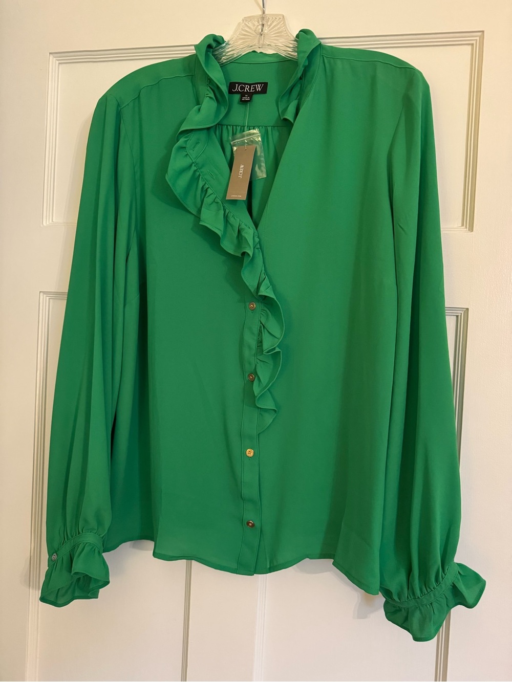 J.Crew Kelly Green Ruffle Button Front Blouse (NWT)